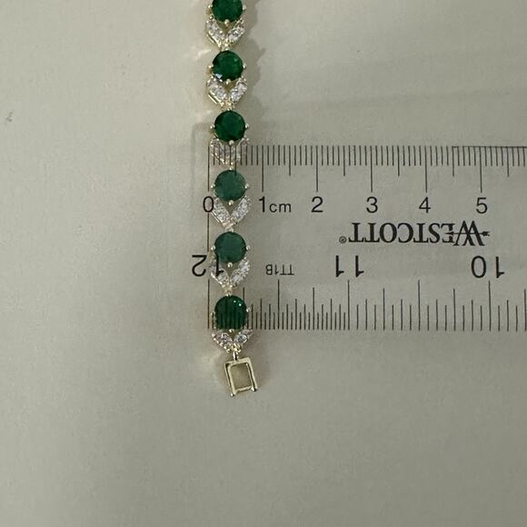 18K Gold Plated Womens Bracelet Icy Green & Clear C. Zirconia Oro Laminado‎ 7'' - Picture 5 of 6